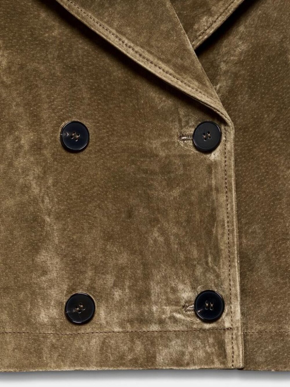 Zara Women’s Cropped Double Breasted 100% Leather Trench Coat, Dark Khaki, SMALL - Picture 4 of 16
